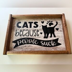 Wooden Cat sign with Black Print